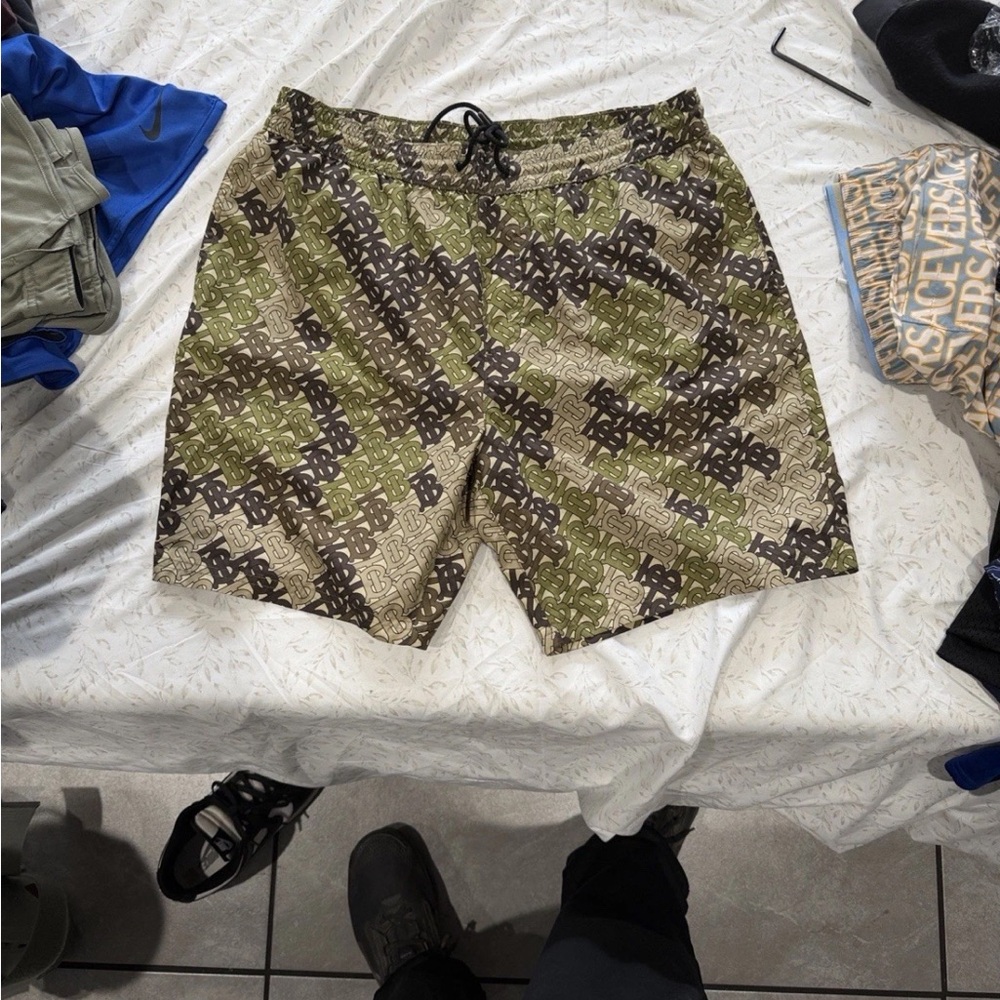 Burberry Olive and Brown Camouflage Print Swim Shorts